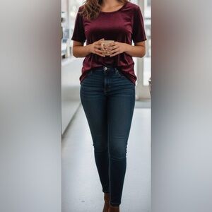 Old Navy Velvet Short Sleeve Top in Burgundy